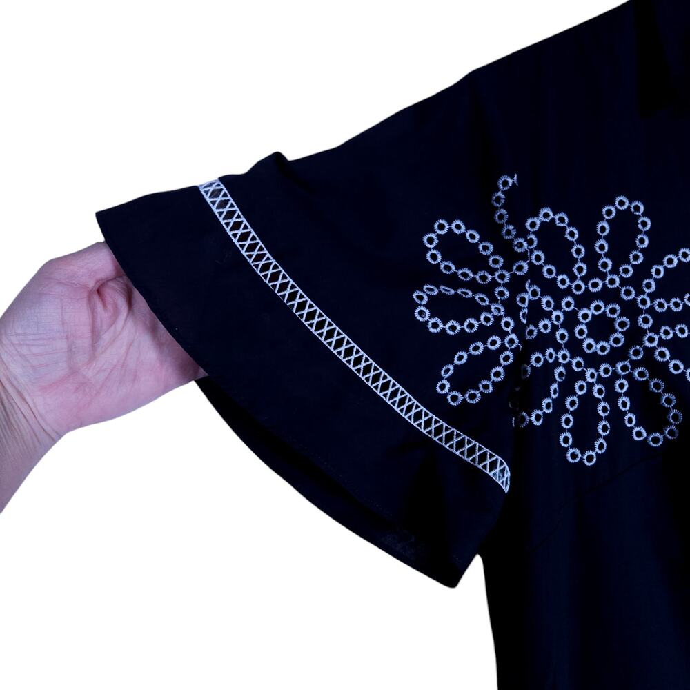 Pearl by Lela Rose Womens Dress XS Black Embroidered Ruffle Hem Boho Cottagecore - Picture 5 of 13